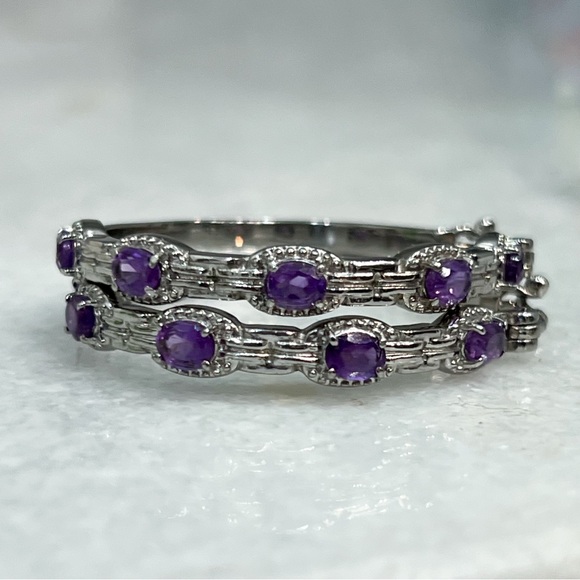 African Amethyst Large Silver Hoop Earrings - Picture 3 of 13